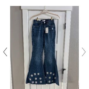 Forever 21 Blue Floral Flare Jeans